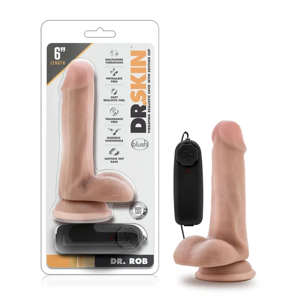 Dr. Skin - Dr. Rob - 6 Inch Vibrating Cock With  Suction Cup - Vanilla — image 10 of 11