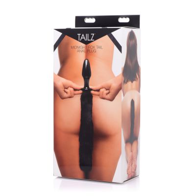 Midnight Fox Glass Butt Plug with Tail Black