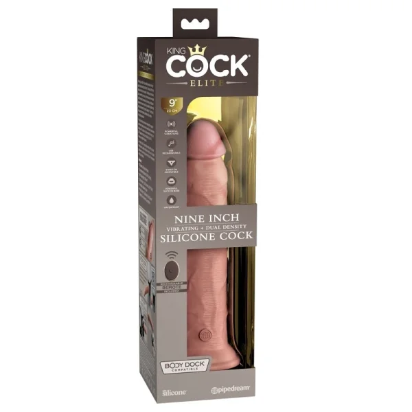 King Cock Elite 9 Inch Dual Density Vibrating Cock Flesh Pink