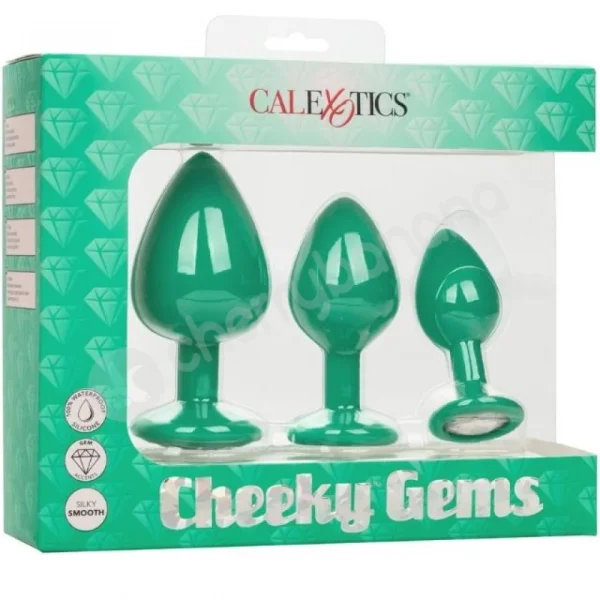 Calexotics Cheeky Gems Green Silicone Butt Plug With Gem Base Training Kit