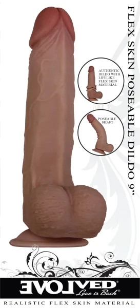 Flexskin Poseable Dildo - 9 Inch - Dark