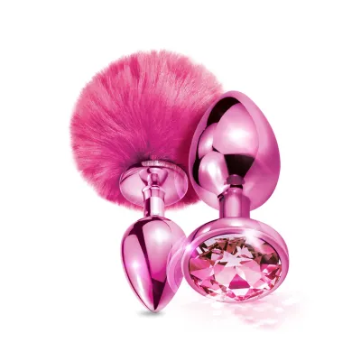 Nixie Metal Butt Plug Set Pom Pom and Jewel Inlaid