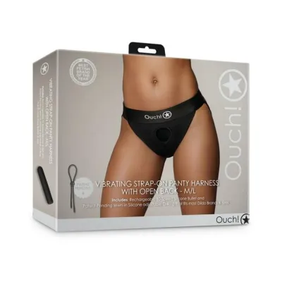 Women s Lingerie Shots Ouch Vibrating Strap on Panty Harness With Open Back Black M l