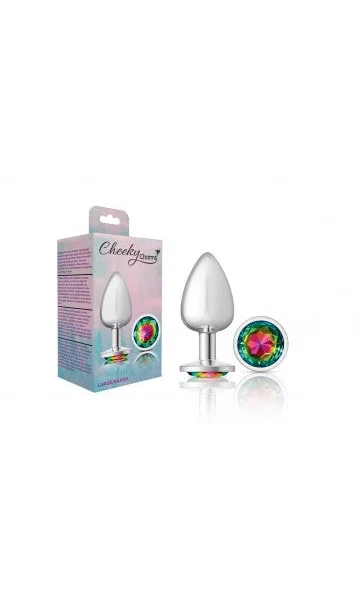 Cheeky Charms Silver Metal Butt Plug with Rainbow Gem