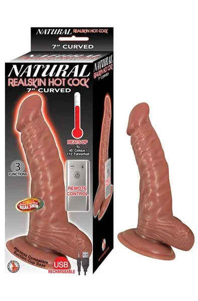 Natural Realskin Hot Cock Curved 7 inches Brown Dildo