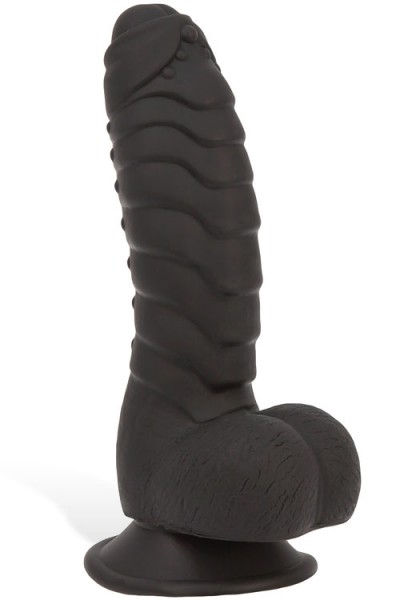 BMS Ribbed 7" Black Silicone Dildo with Suction Base