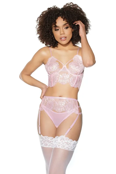 Pink Lace Bra, Garter & Adjustable Thong Set — image 11 of 18