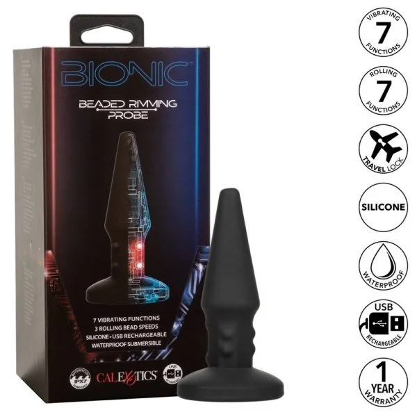 Bionic Beaded Rimming Probe Rechargeable Silicone Anal Stimulator By CalExotics - Black