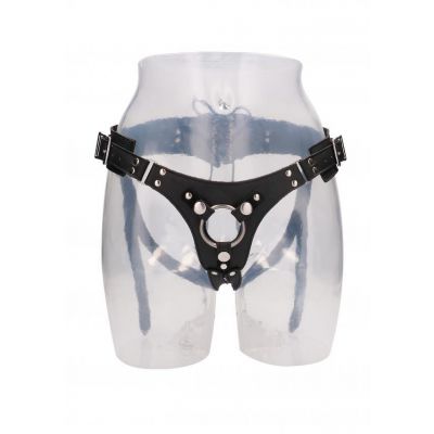 Leather Strap on Harness Black