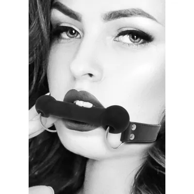 Silicone Bit Gag With Adjustable Bonded Leather Straps Black