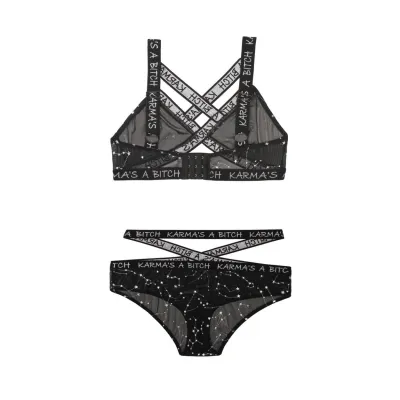 Karma s a Bitch Bralette and Cutout Panty Set Black L xl