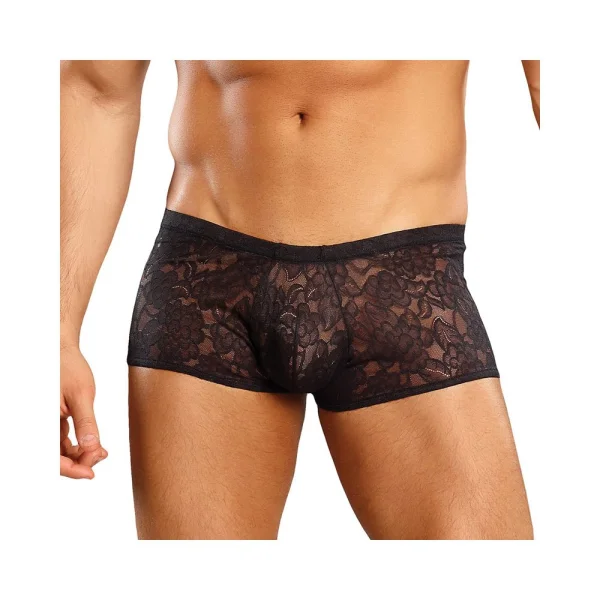 Male Power Stretch Lace Mini Shorts Black Medium