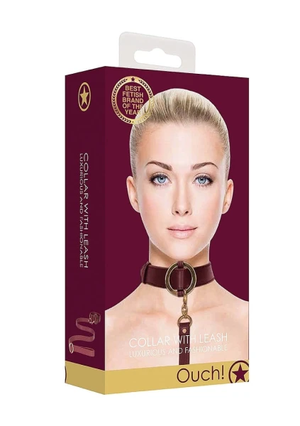 Ouch Halo Collar With Leash Burgundy