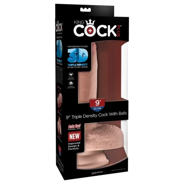 King Cock Plus 9" Triple Density Cock With Balls & Suction Cup Base - Vanilla