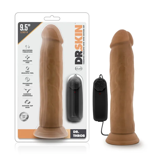 Dr. Skin - Dr. Throb - 9.5 Inch Vibrating  Realistic Cock With Suction Cup - Mocha — image 7 of 9