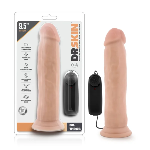 Dr. Skin - Dr. Throb - 9.5 Inch Vibrating Realistic Cock With Suction Cup - Vanilla — image 14 of 15