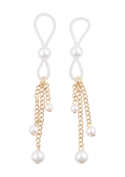 Sex & Mischief Pearl Nipple Ties By Sportsheets - White & Gold