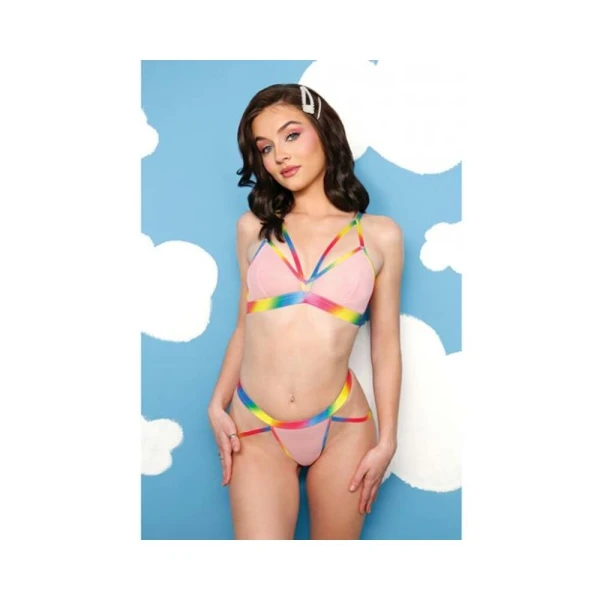 Fantasy Lingerie Vibes Make It Rain Caged Bralette & Panty With Booty Harness