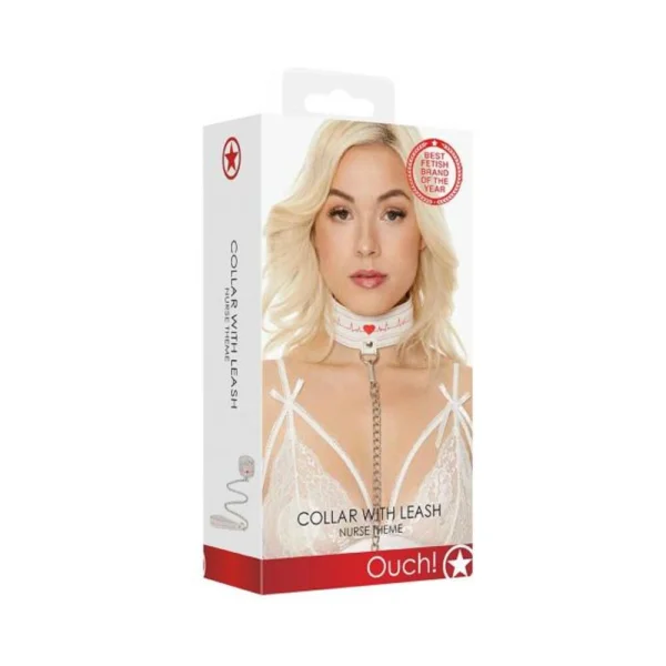 Ouch Collar With Leash Nurse Theme White