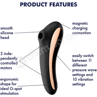 Satisfyer Black Dual Kiss 2 in 1 Vibrating Pressure Wave Stimulator