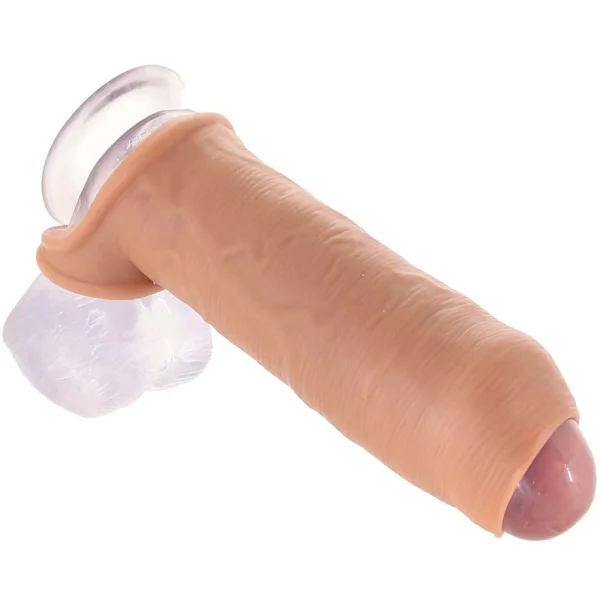 Fantasy X-tensions Elite Silicone 7" Uncut Penis Extension With Ball Strap - Chocolate