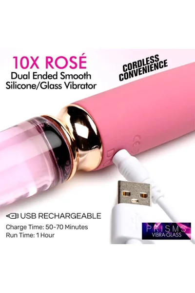 Prisms Erotic Glass Vibra-Glass: 10X Rosé - Dual Ended 7" Silicone/Glass Vibrator