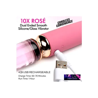 Prisms Erotic Glass Vibra Glass 10X Rose Dual Ended 7 Silicone Glass Vibrator