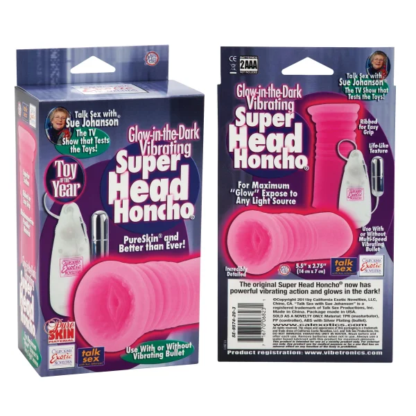 Sue Johanson Glow In The Dark Vibrating Super Head Honcho Pink