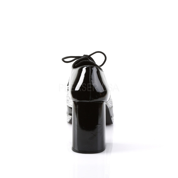 GLAMROCK-02 - 3 1/2" Heel, 1 1/2" Stacked PF, Lace Up Black Glitter Oxford — image 4 of 4