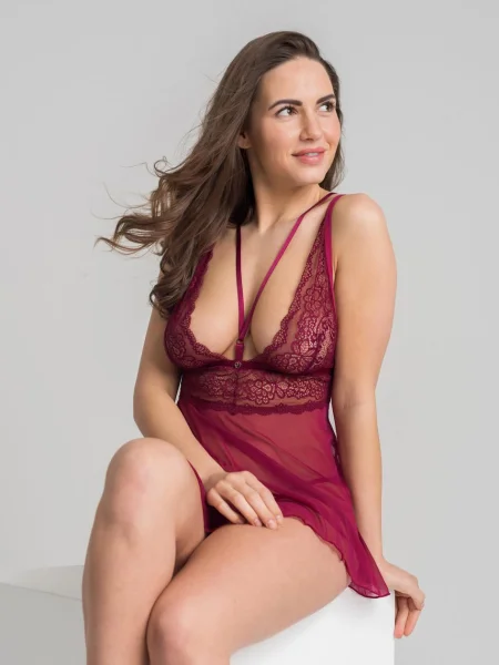 Lovehoney Late Night Liaison Wine Lace Babydoll Set