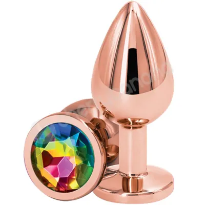 Rear Assets Rose Gold Metal 2 4 Butt Plug With Rainbow Gem Base