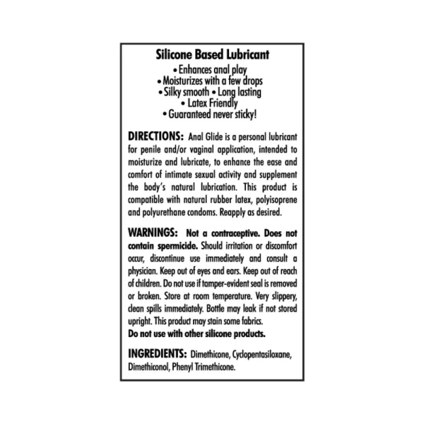 Body Action Anal Glide 2 Fl Oz Silicone Lubricant
