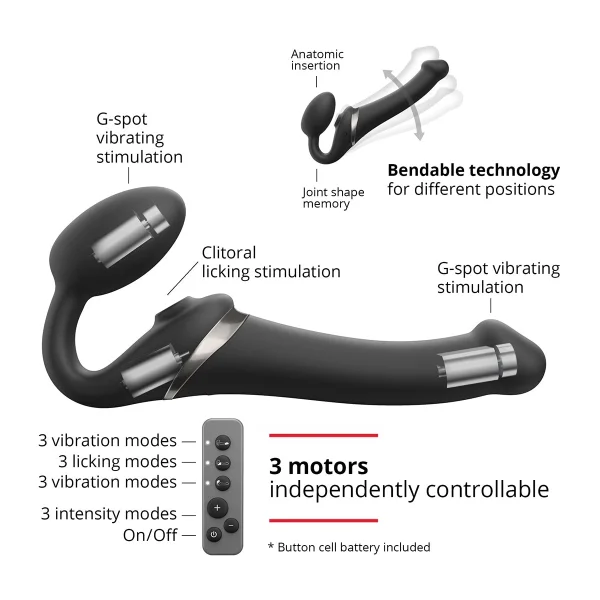 Strap-on-Me Multi Orgasm Silicone Vibrating 3 Motor Remote Strapless Strap-On, Small - Fuchsia