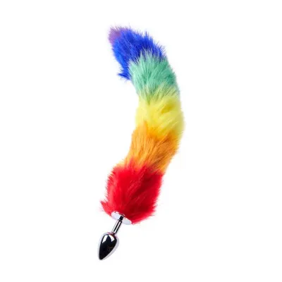 Kink Range Bushy Tail Skeleton Fur Butt Plug Rainbow 17 7 Inch