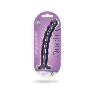 Realistic Dildos Shots Ouch Beaded Silicone 8 In G spot Dildo Metallic Purple