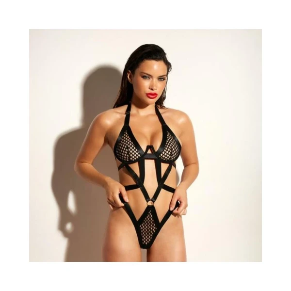 Women's Lingerie: Oh L L Chri Seduction Unlined Underwire Fishnet Teddy With Wide Elastic Strap Details L/xl