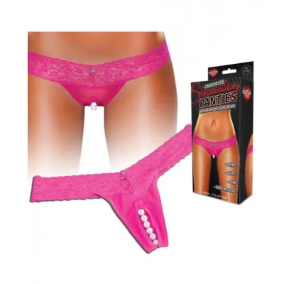 Crotchless Panties Pearl Beads Pink M L