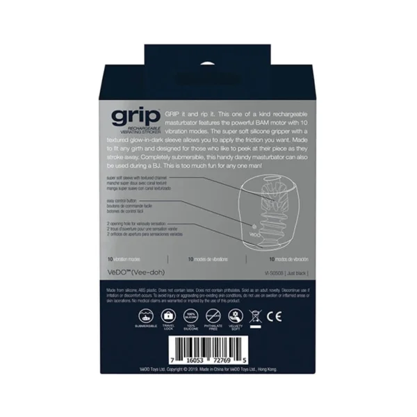 Grip Rechargeable Vibrating Sleeve Black