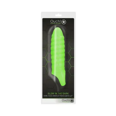 Ouch Glow Swirl Thick Stretchy Penis Sleeve Glow In The Dark Green