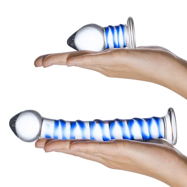 Glas 2-piece Double Penetration Glass Swirly Dildo & Butt Plug Set — image 5 of 15