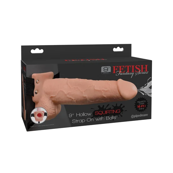 Fetish Fantasy Series 9" Hollow Squirting Strap-on With Balls - Flesh — image 10 of 10