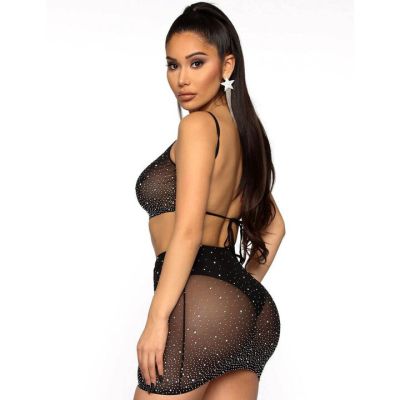 Bondara Flirt Diamond Eyes Sheer Mesh Halter and Skirt