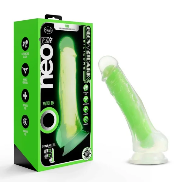 Neo Elite Glow In The Dark Viper 7.5 In Silicone Dual Density Dildo W/ Balls Neon Green