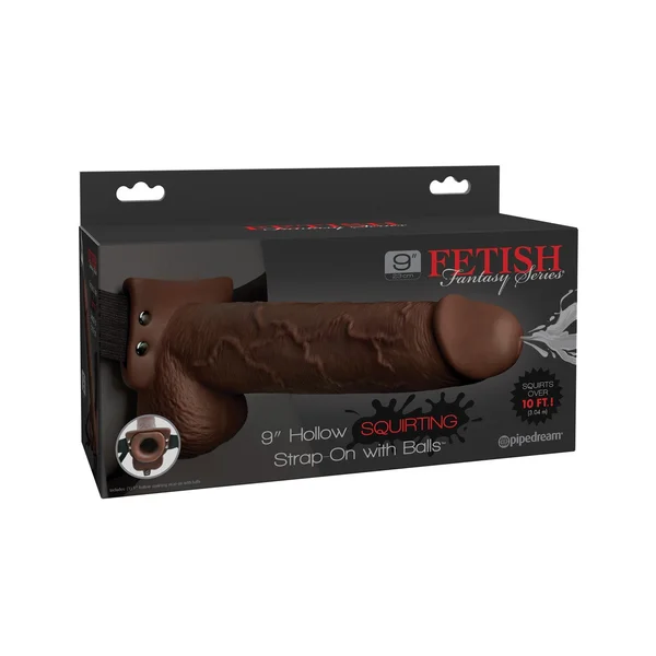 Fetish Fantasy Series 9" Hollow Squirting Strap-on With Balls - Brown — image 4 of 4