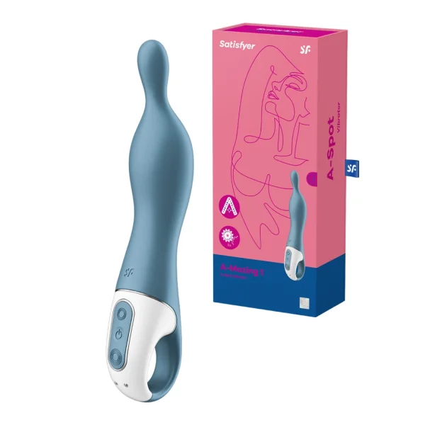 Satisfyer A-Mazing 1 Rechargeable Waterproof 12-Function A-Spot Vibrator - Blue