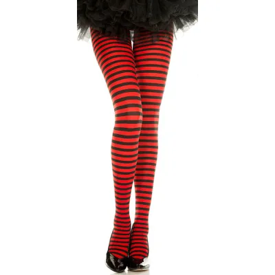 Striped Tights One Size Black red