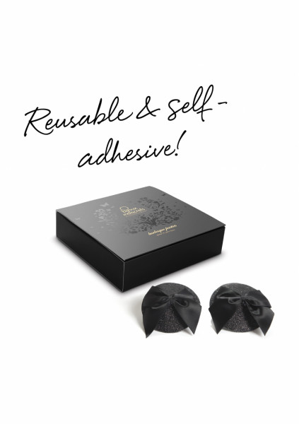 Burlesque Pasties - Glitter & Satin Bow - Black - Vibrating Nipple Pumps