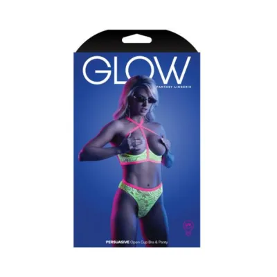 Women s Lingerie Fantasy Lingerie Glow Persuasive Contrast Elastic Open Cup Lace Cage Bra Panty Neon Green S m