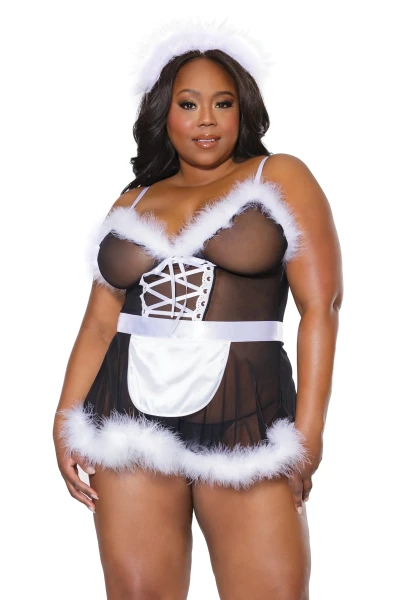 Plus Size Maid Marabou Babydoll