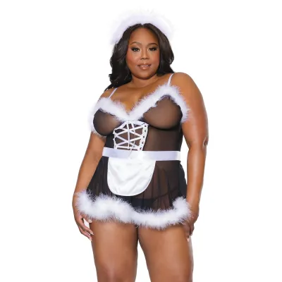 Plus Size Maid Marabou Babydoll